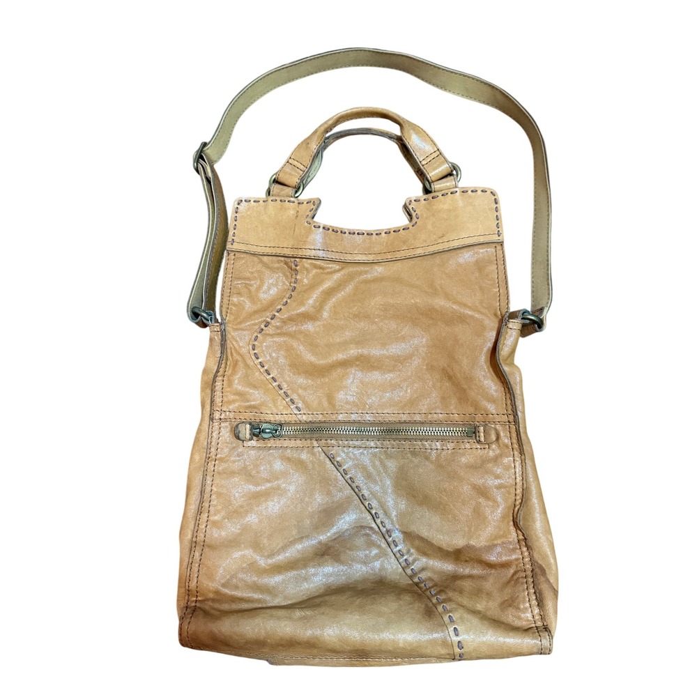 Lucky Brand Abbey Road Lamb Leather Whipstitch Crossbody Messenger Bag Tan Boho - Picture 13 of 16